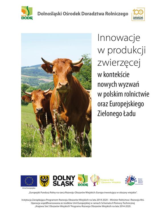 Okładka broszury "Innowacje w produkcji zwierzęcej w kontekście nowych wyzwań w polskim rolnictwie oraz Europejskiego Zielonego Ładu"