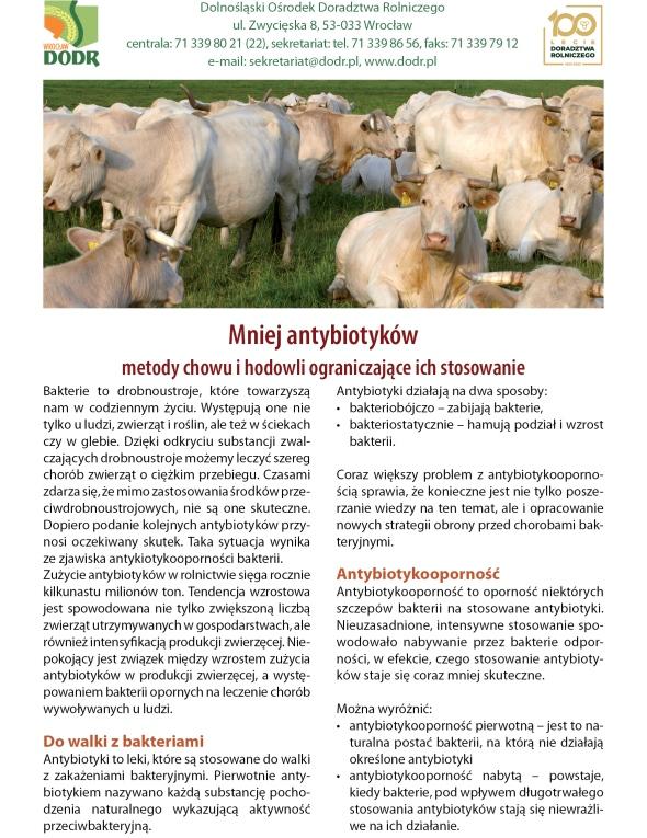 Broszura Mniej antybiotyków - metody chowu i hodowli ograniczające ich stosowanie